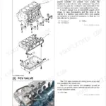 Kubota WG3800-E3, WG3800-E3C cylinder block exploded view, crankcase assembly diagram, and PCV valve location photo.