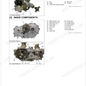Kubota Z122E-AU, Z121S-AU, Z125E-AU, Z125S-AU transaxle external and inner component diagrams and parts list.