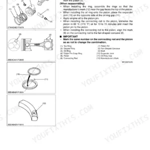 Kubota Z482-E2B, Z602-E2B, D662-E2B, D722-E2B, D782-E2B, D902-E2B piston ring and connecting rod removal procedure.