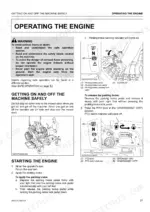 Kubota ZD1211-AU, ZD1221R-AU, ZD1221L-AU, ZD1221RL-AU manual page showing engine starting, parking brake, and safety procedures.