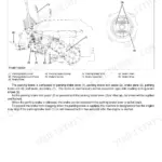 Kubota ZD18, ZD18F, ZD21, ZD21F, ZD28, ZD28F parking brake system diagram, components, and operation description.