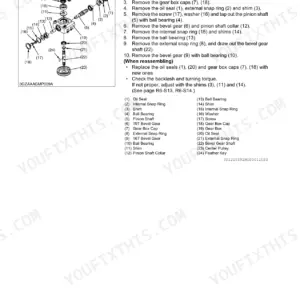 Kubota ZD326RP, ZD331RP exploded view diagram and disassembly procedure for the mower gear box assembly.