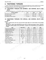 Kubota ZG222, ZG227, ZG222S engine tightening torque specifications table for general and special use screws and bolts.