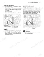 Kubota ZG222A-AU, ZG227A-AU manual page showing procedures for stopping the engine and carburetor fuel valve operation.