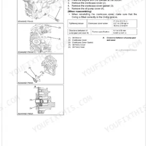 Kubota ZG222A, ZG227A, ZG222SA, ZG227LA, ZG222A-AU, ZG227A-AU crankcase cover and camshaft removal procedure, torque, and specs.