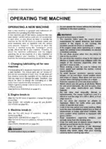 Kubota ZG327A-AU operator manual page on operating a new machine, engine break-in procedures, and safety warnings.