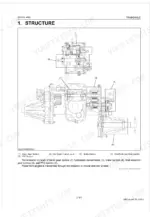 Kubota ZG327A transaxle structure diagram showing bevel gear, hydrostatic transmission, brake, and final reduction sections.