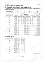 Kubota ZG327A workshop manual page showing general tightening torque specifications for screws, bolts, nuts, and stud bolts.