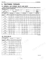 Kubota ZG327P workshop manual torque specification tables for general use screws, bolts, nuts, and stud bolts.