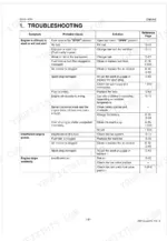 Kubota ZG332 engine troubleshooting table for starting issues, insufficient power, and engine stops.