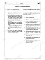 Landini 5860-9880 engine manual: procedures for fitting 3-cylinder timing gears and checking camshaft timing.