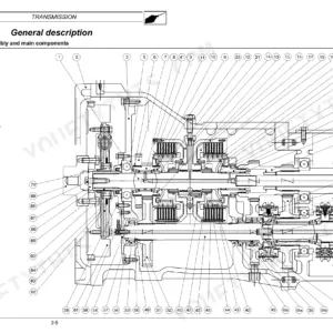 Landini Legend 105-165 transmission exploded view diagram showing main shaft, clutch components, and assembly parts.