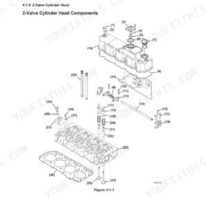 Manitou America Z35 GEN:2, 350Z NXT2 exploded view of 2-valve cylinder head components, valves, and rocker arm assembly.