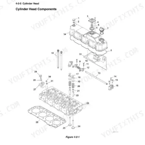 Manitou America Z55, 550Z exploded view diagram of engine cylinder head components, valves, and rocker arm assembly.