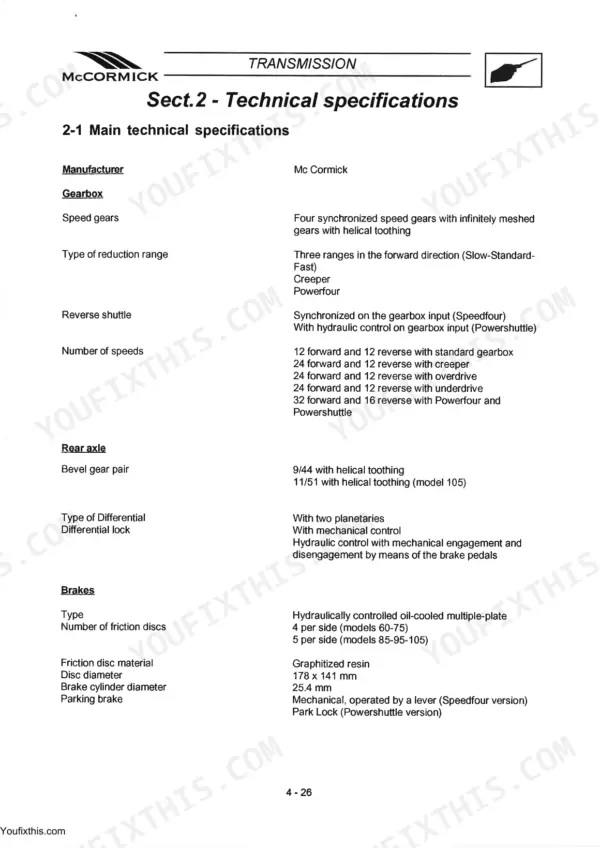 McCormick C60 service manual - Transmission