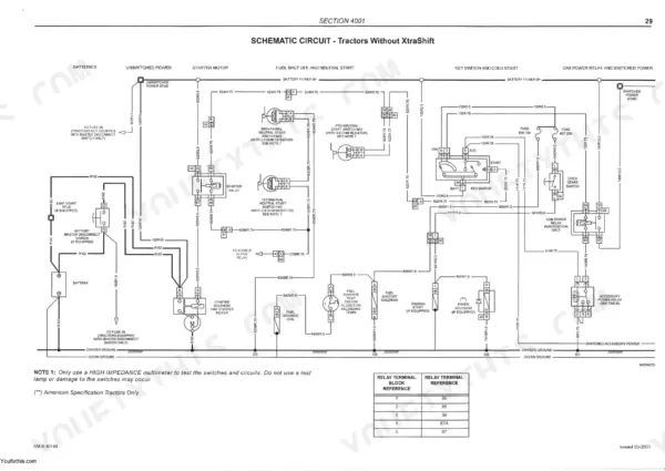 McCormick CX50-CX105 electrical schematic for tractors without XtraShift, showing starter, fuel shutoff, and relay circuits.