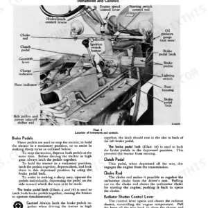 Mccormick Farmall 230, McCormick Farmall 230 Tractor diagram showing operator controls, brake pedals, and clutch pedal.