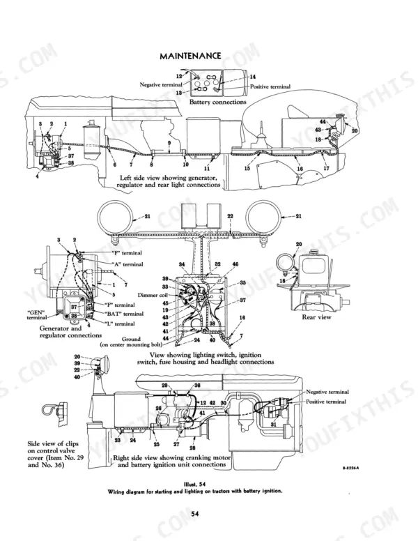 Mccormick Farmall 230, McCormick Farmall 230 Tractor wiring diagram showing battery, generator, lighting, and ignition.
