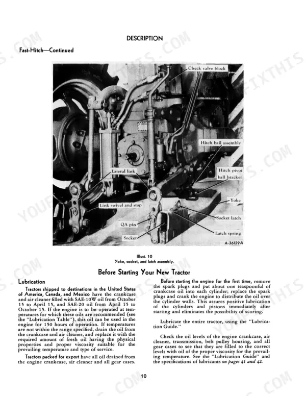 McCormick Farmall 400/450 Tractor Fast-Hitch yoke, socket, latch assembly and lubrication.