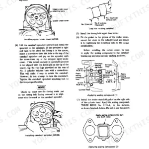 Mitsubishi 4G33, 4G52, 4G54 engine service manual: timing belt cover, camshaft sprocket, and rocker cover sealing procedures.