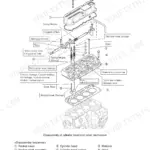 Mitsubishi S3L, S3L2, S4L, S4L2 exploded view of cylinder head and valve mechanism disassembly components.