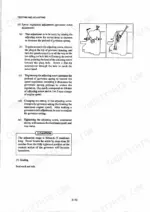 mitsubishi-s4k-s6k-excavator-service-manual-99499-10190-procedures-40.webp Mitsubishi S4K, S6K governor speed regulation adjustment procedure and housing diagram showing swivel lever and adjusting screw.