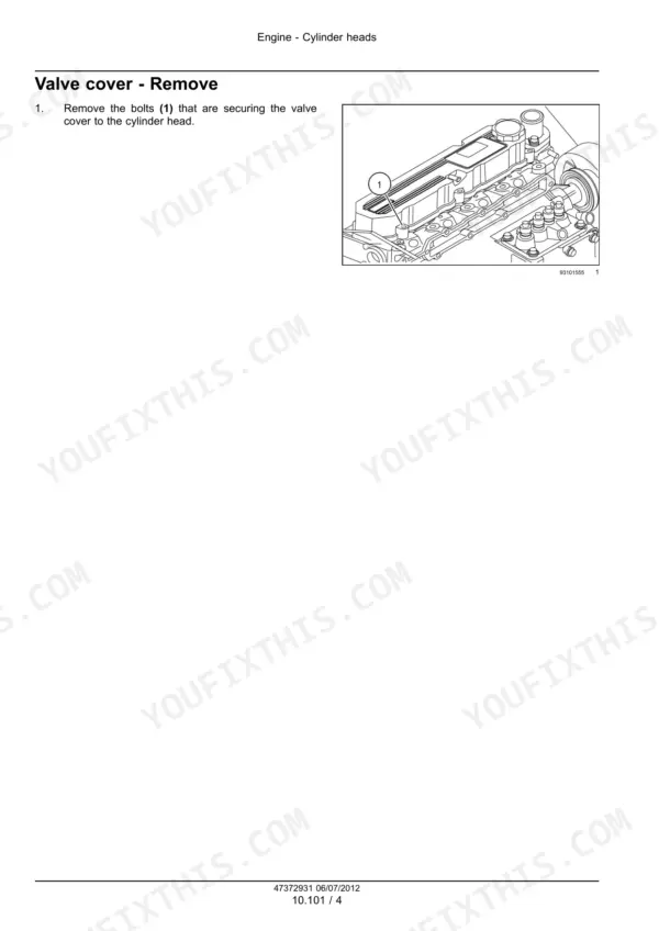 Mitsubishi S4L2, S4L, Y361GT, Y362GT, Y363GT, Y364GT valve cover removal procedure with diagram showing bolt locations.