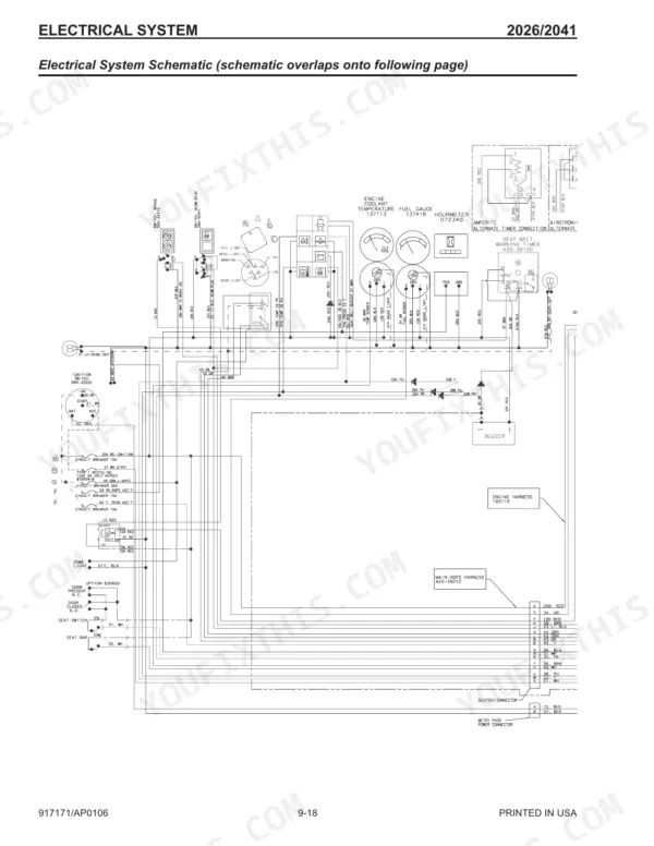 Mustang 2026, 2041 electrical system schematic showing gauges, ignition switch, circuit breakers, and harness wiring.