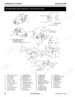 mustang-2056-skid-steer-loader-service-manual-917438-troubleshooting-106.webp Mustang 2056 hydrostatic system exploded view showing two-speed drive motor components, hydraulic hoses, and parts list.