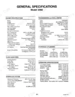 mustang-2060-2070-skid-steer-loader-service-manual-001-69975-specs-6.webp Mustang 2060, 2070 general specifications table including engine, transmission, hydraulic, fluid capacities, and operating data.