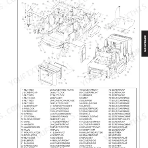 Mustang 2099, 2107 (EU), 2109 exploded view of mainframe chassis, covers, floor plates, and rear grille components.
