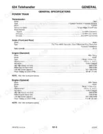 mustang-634-telehandler-service-manual-913251-specs-24.webp Mustang 634 telehandler general specifications table for powertrain, transmission, axles, and John Deere engine details.