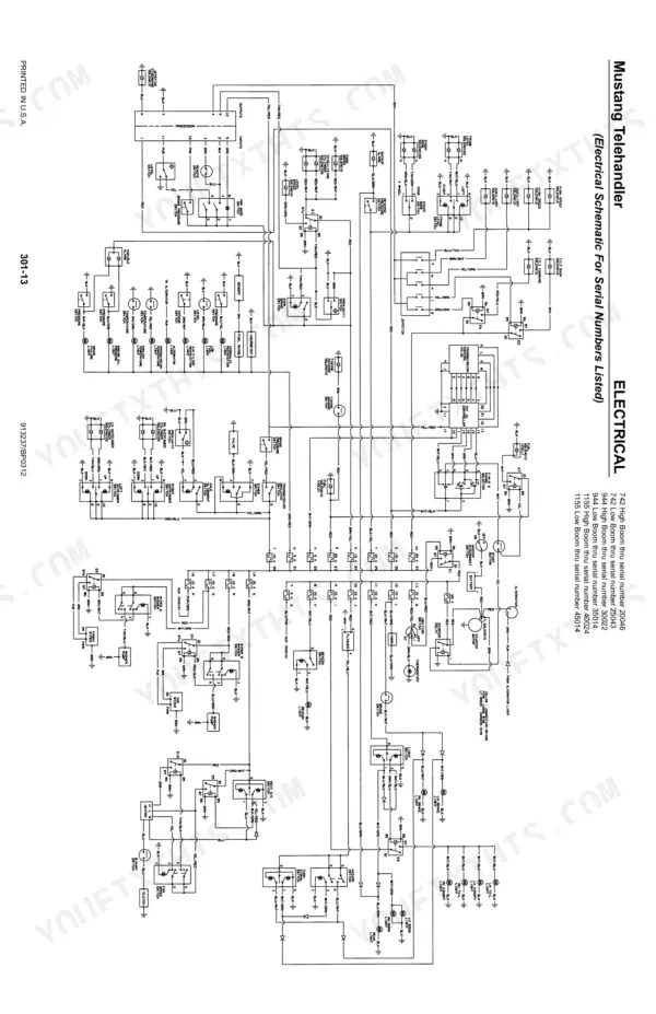 Mustang 742, 744, 944, 1155 electrical schematic diagram showing wiring for solenoids, switches, and controller.