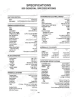 mustang-920-930a-skid-steer-loader-service-manual-008-12909-specs-6.webp Mustang 920, 930A general specifications table including engine, transmission, hydraulic, and operating data.