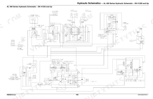 Mustang AL 406, AL506 hydraulic schematic for SN 41250 and up, showing pump, motor, and control valve circuits.