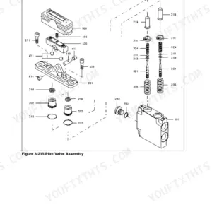 Mustang ME12002 exploded view diagram of the hydraulic pilot valve assembly showing internal components and seals.