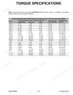 mustang-me1503-me1903-me2203-compact-excavators-service-manual-918174-torque-121.webp Mustang ME1503, ME1903, ME2203 torque specifications table for hydraulic fittings with various seals and thread sizes.