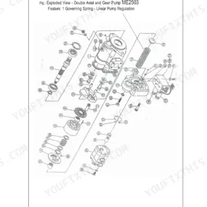 Mustang ME2503, ME3003, ME3503, ME3703 exploded view of double axial and gear pump with governing spring components.