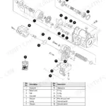 Mustang ME3803ZT exploded view of hydraulic pump unit with parts list including drive unit, swash plate, and gear pump.