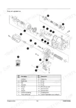 mustang-me3803zt-compact-excavator-service-manual-918207-exploded-view-107.webp Mustang ME3803ZT exploded view of hydraulic pump unit with parts list including drive unit, swash plate, and gear pump.