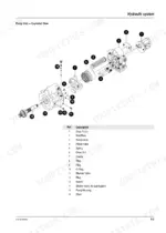 mustang-me7503zt-compact-excavator-service-manual-918165-exploded-view-105.webp Mustang ME7503ZT hydraulic pump unit exploded view diagram with numbered parts list including gear pump and drive unit.