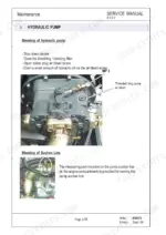 mustang-me8002-compact-excavator-service-manual-918173-procedures-34.webp Mustang ME8002 service manual page showing hydraulic pump air bleeding and suction line venting procedures.