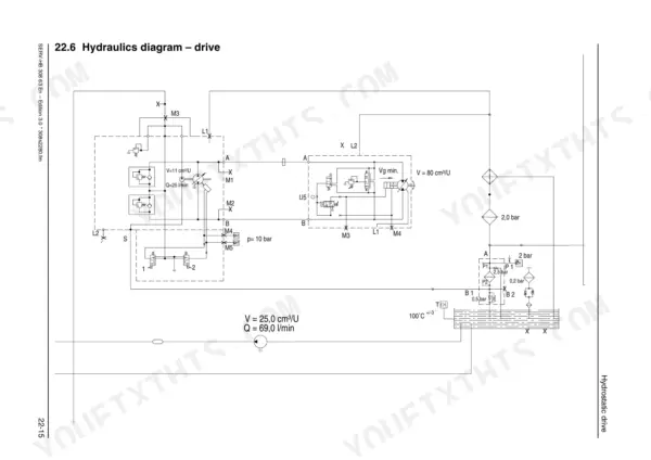 Mustang ML42, ML43, 318, 418, 418 Telescopic, 308 63, 311 66, 311 00 hydraulic drive system schematic diagram.