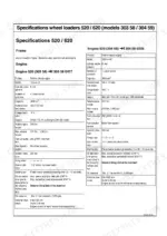 mustang-ml52-wheel-loader-service-manual-50940190-specs-5.webp Mustang ML52 service manual specifications table for Perkins 1004-4 LR and 1004-4 HR diesel engines in 520 and 620 loaders.