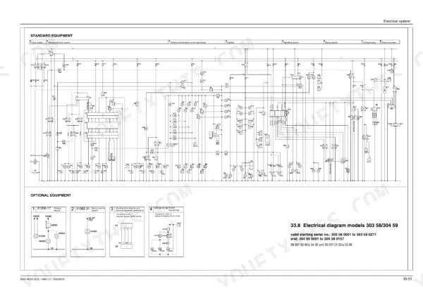 Mustang ML52 electrical system wiring diagram for standard and optional equipment including lighting and indicators.