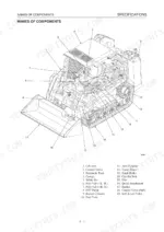 mustang-mtl16-track-loader-service-manual-908312-exploded-view-25.webp Mustang MTL16 component identification diagram showing lift arm, bucket, tracks, and hydraulic system parts with numbered list.