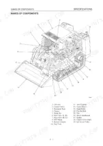 mustang-mtl25-track-loader-service-manual-908313-exploded-view-25.webp Mustang MTL25 component identification diagram showing lift arm, bucket, tracks, and hydraulic systems with numbered parts list.
