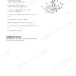 Mustang MTL320 service manual page showing removal and installation procedures for the fuel tank with component diagram.