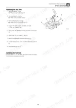 mustang-mtl320-track-loader-service-manual-917343-exploded-view-129.webp Mustang MTL320 service manual page showing removal and installation procedures for the fuel tank with component diagram.