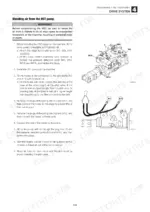 mustang-mtl325-track-loader-service-manual-917340-procedures-116.webp Mustang MTL325 service manual procedure for bleeding air from the HST pump, including pilot port diagrams and steps.